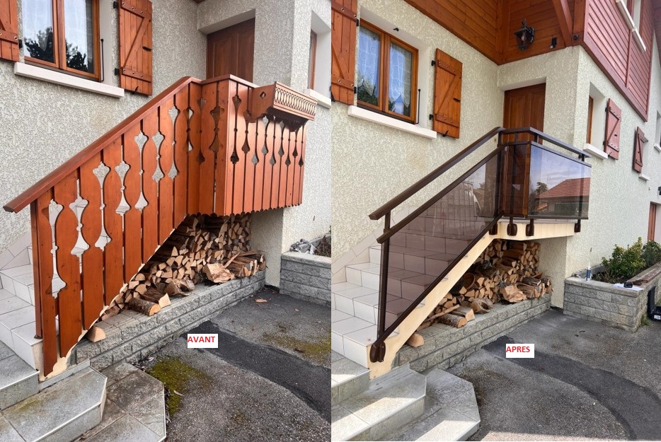 Rambarde escalier vitré en rénovation
